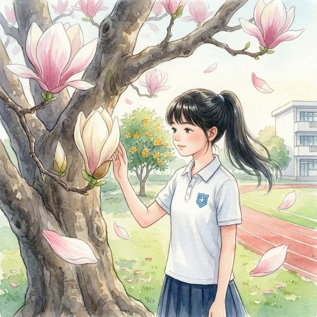 Illustration for: 桂花开落，玉兰含苞